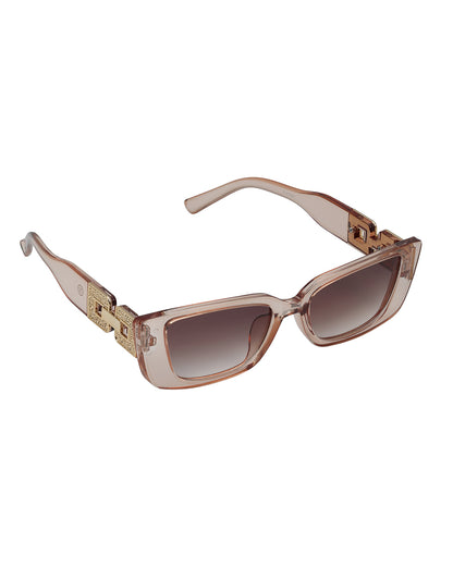 Woman Peach &amp; Gold Toned UV Protected Brown Lens Cateye Sunglasses