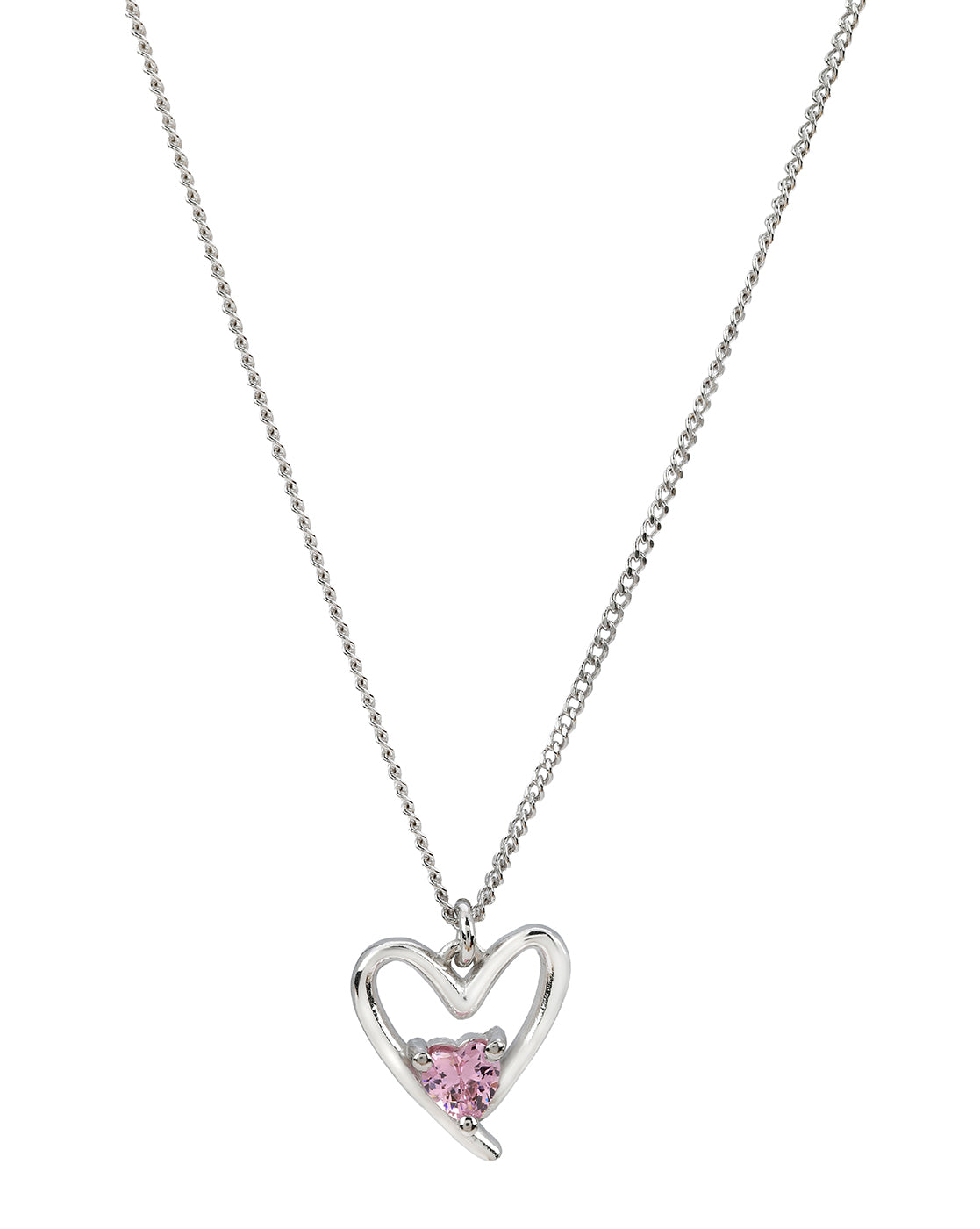Rhodium Plated Solitaire Heart Pendant and Chain