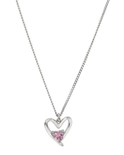 Rhodium Plated Solitaire Heart Pendant and Chain