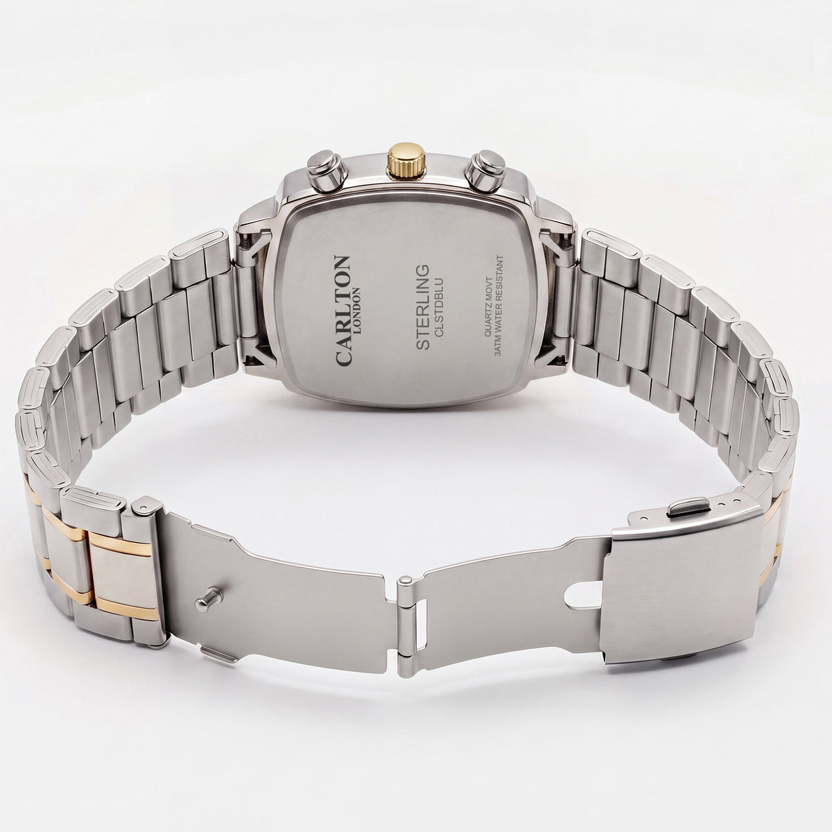 Carlton London Sterling Men’s Watch - Blue Square Dial, Dual Tone Stainless Steel Strap - CLSTDBLU