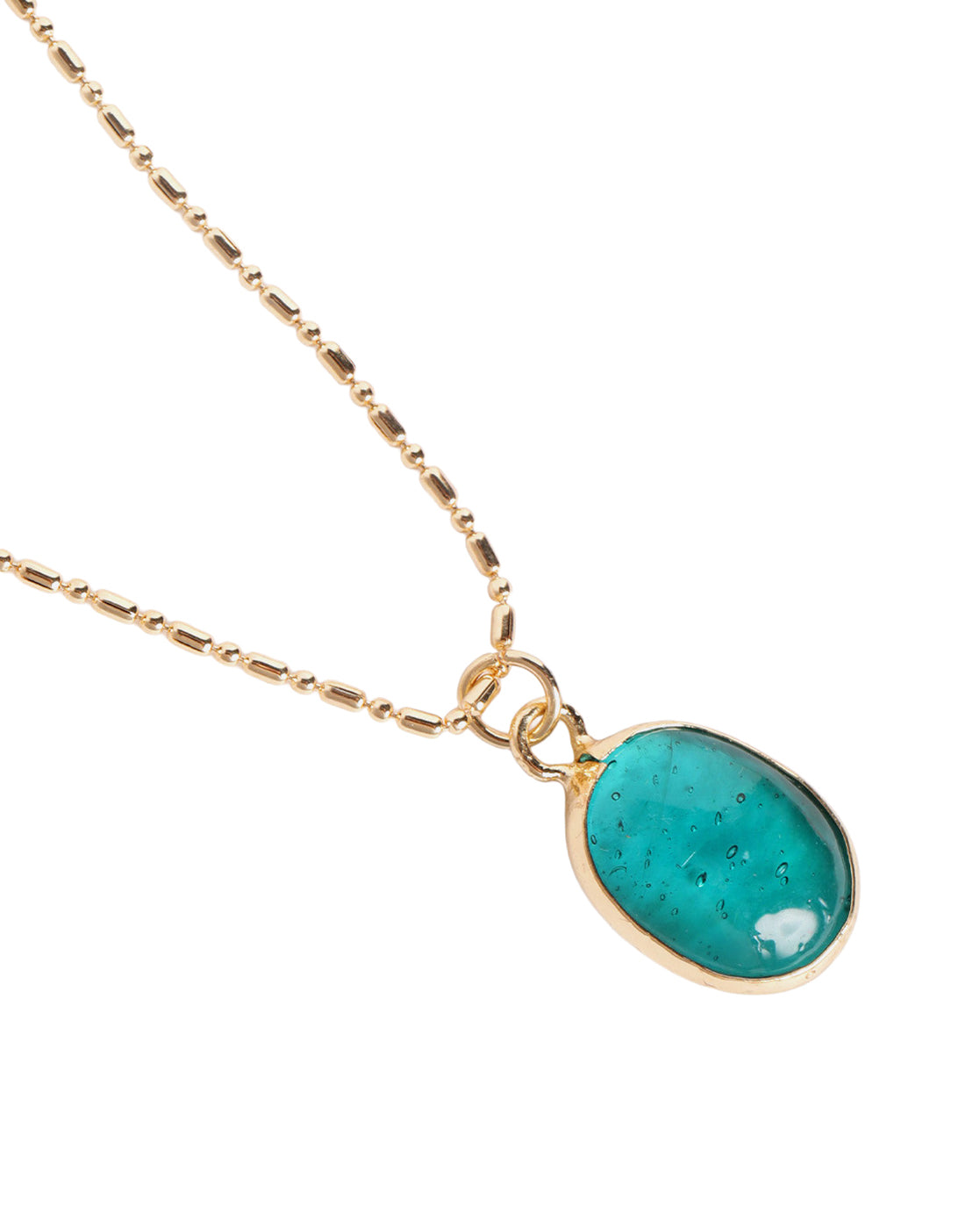 Gold Plated Classic Turquoise Blue Stone Oval Pendant with Fancy Chain