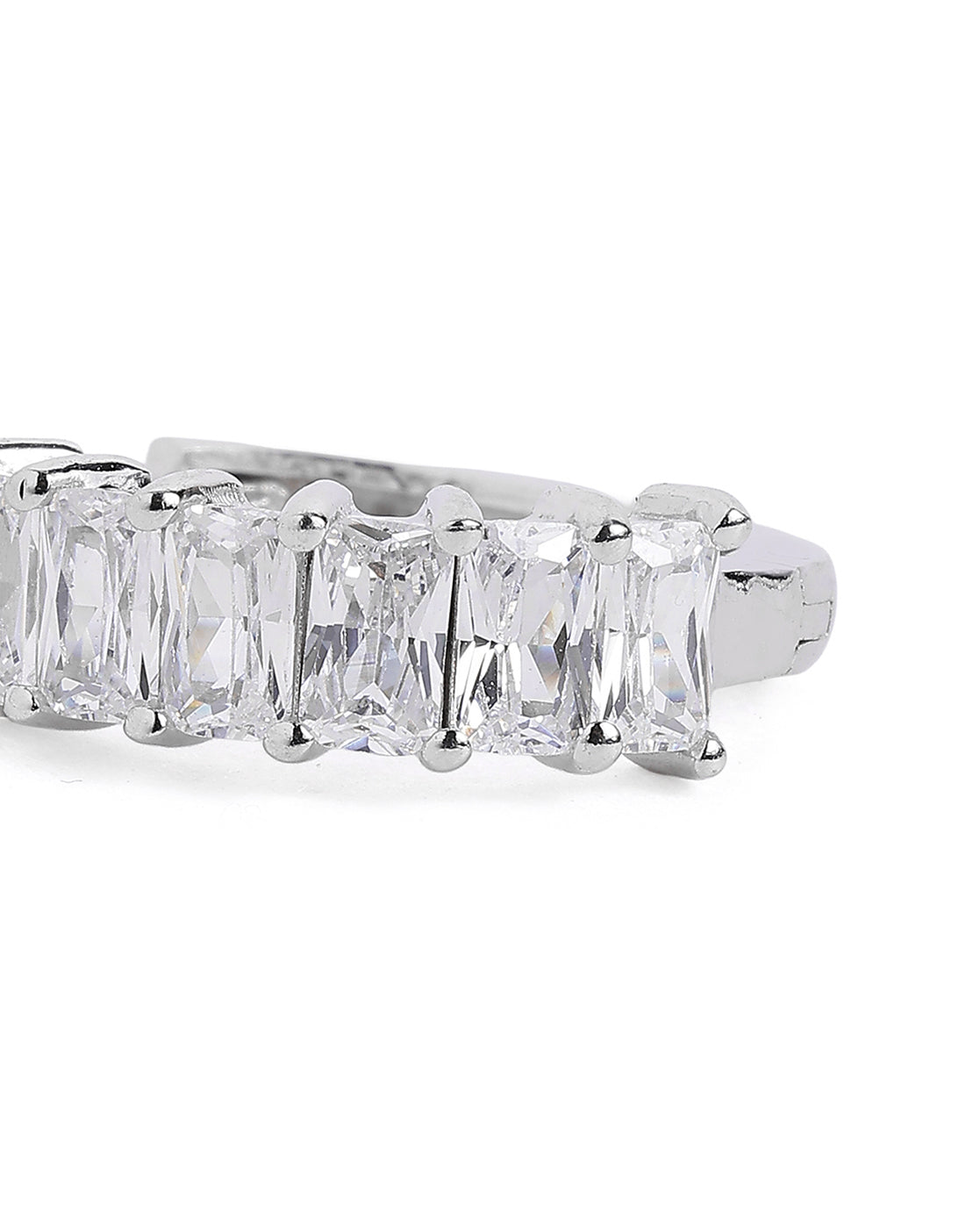 Rhodium Plated Studded Hoop Earring with Baguette CZ
