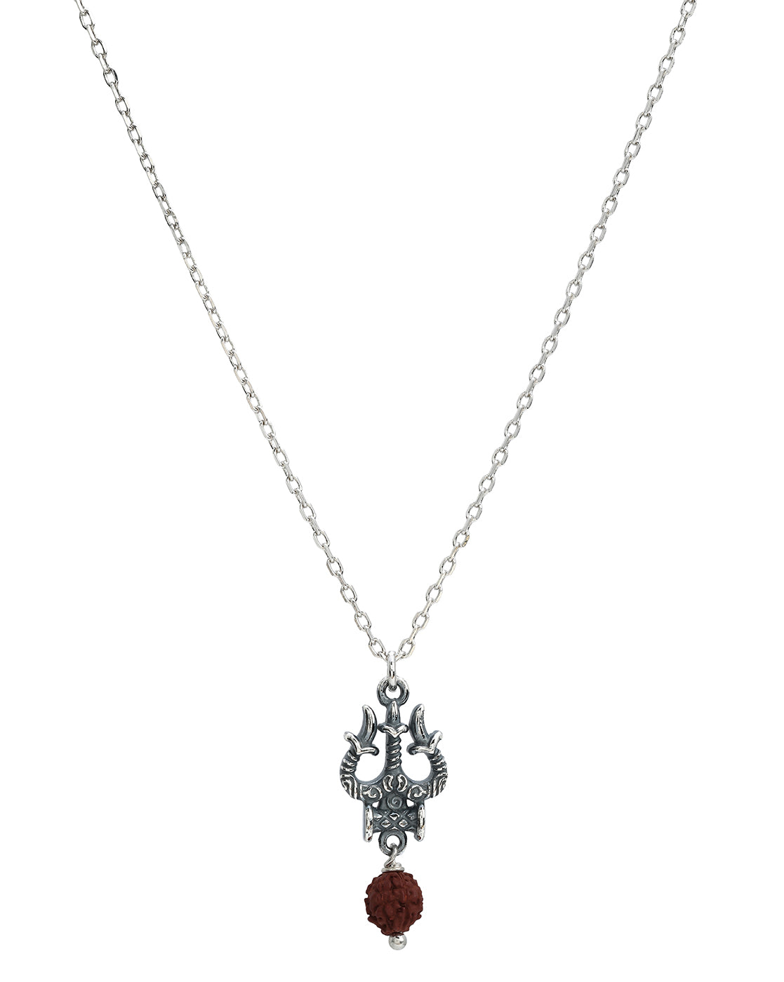 Oxidized Lord Shiva Trishul Damru and Natural Rudraksha Pendant with Chain for Unisex
