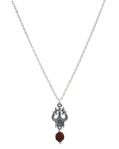 Oxidized Lord Shiva Trishul Damru and Natural Rudraksha Pendant with Chain for Unisex