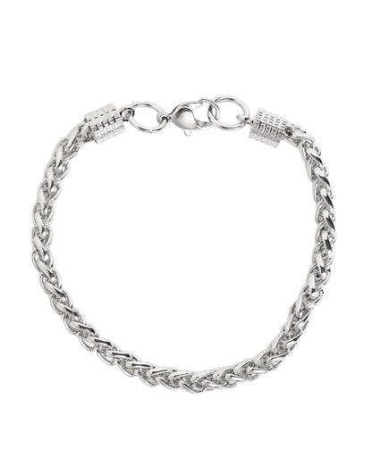 Men Silver Plated Wheat Link Chain Bracelet