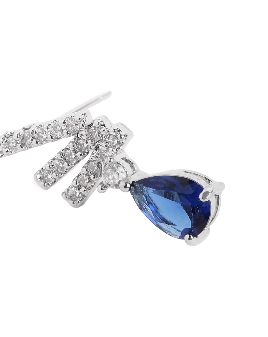 Silver Plated CZ Studded &amp; Sapphire Blue Solitaire Dangling Earring