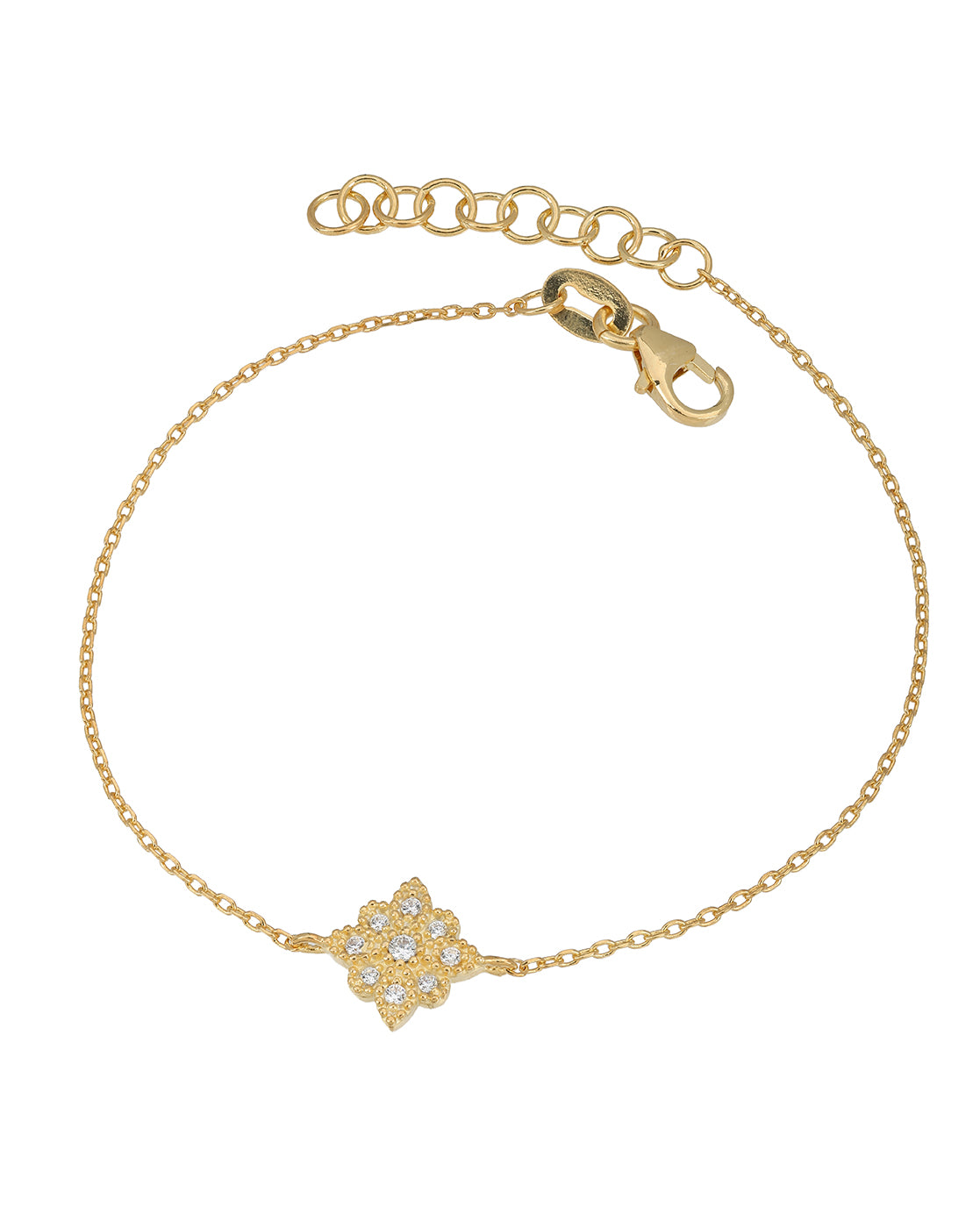 18kt Gold Plated CZ Floral Charm Adjustable Bracelet