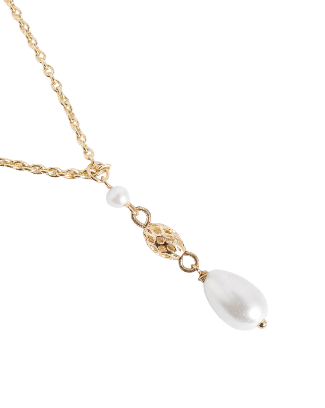 Gold Plated Dangling Pearl &amp; Filigree Beads Long Necklace