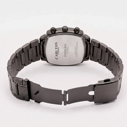 Carlton London Sterling Men’s Watch - Black Square Dial, Black Stainless Steel Strap - CLSTABLK