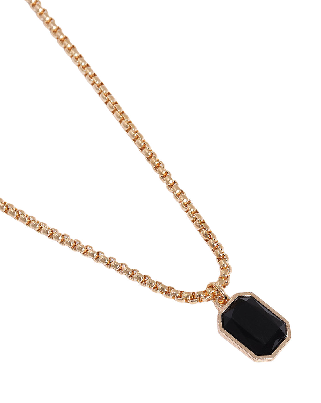 Men Stainless Steel Rose Gold Plated Black Stone Octagon Pendant and Chain