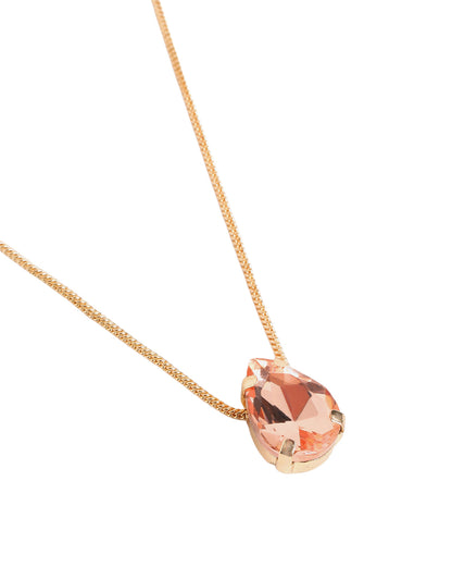 Gold Plated Crystal Tear Drop Solitaire Pendant with Chain