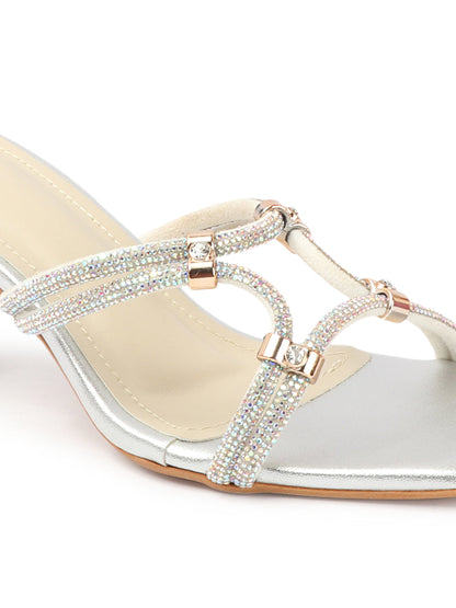 Women Square Toe Embellished Party Stiletto Sandals
