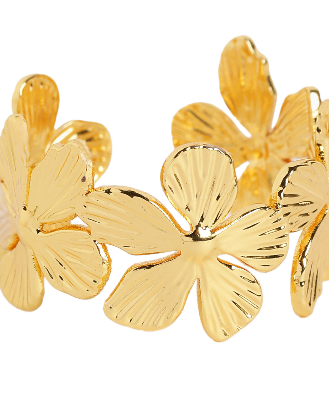 Gold Plated Textured Floral Adjustable Ring
