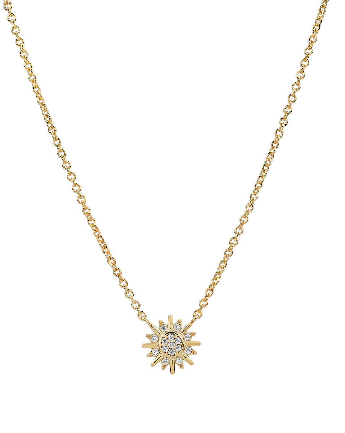 18kt Gold Plated CZ Glam Star Burst Pendant with Chain
