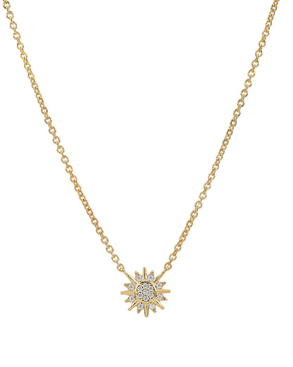 18kt Gold Plated CZ Glam Star Burst Pendant with Chain