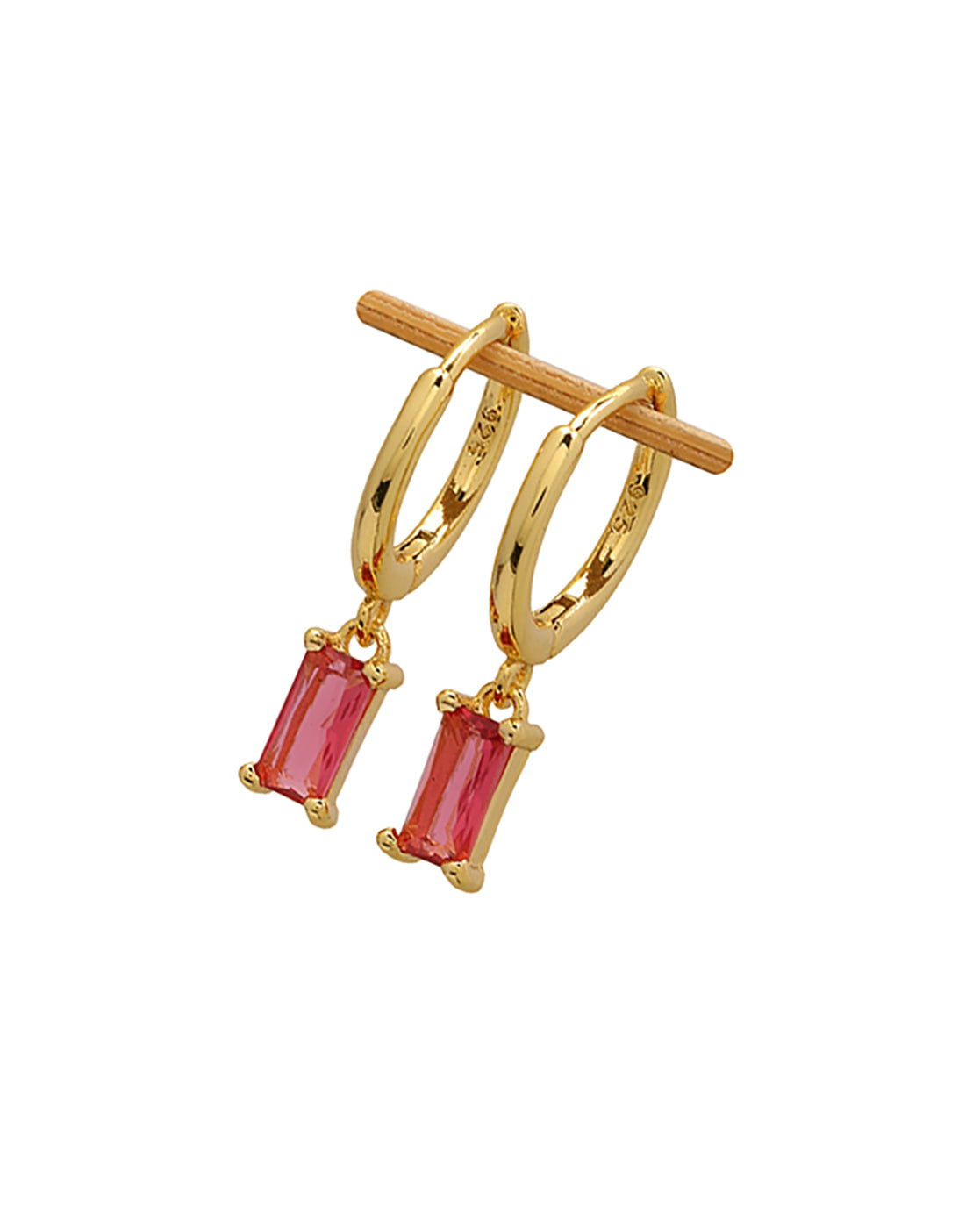 Gold Plated Dangling Solitaire Mini Hoop Earring