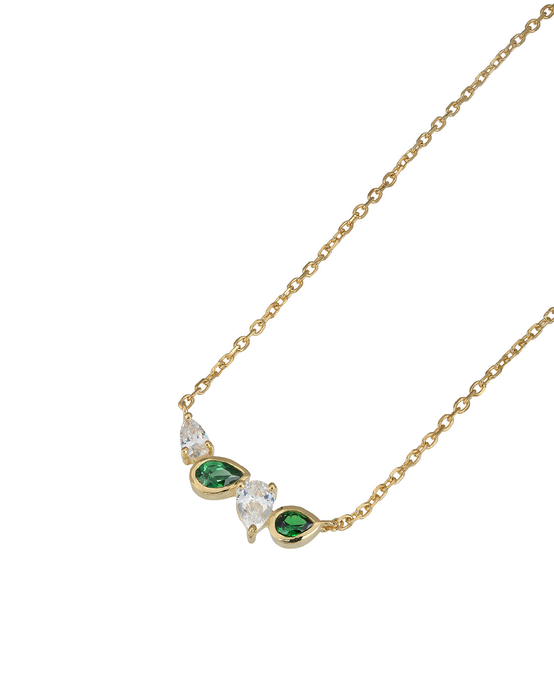 18kt Gold Plated Emerald Green and CZ Studded Contemporary Necklace