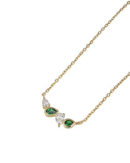 18kt Gold Plated Emerald Green and CZ Studded Contemporary Necklace
