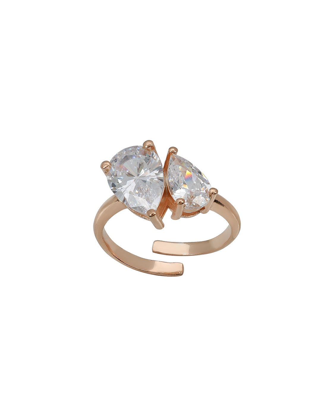 18Kt Rose Gold-Plated CZ Toi Et Moi Adjustable Ring