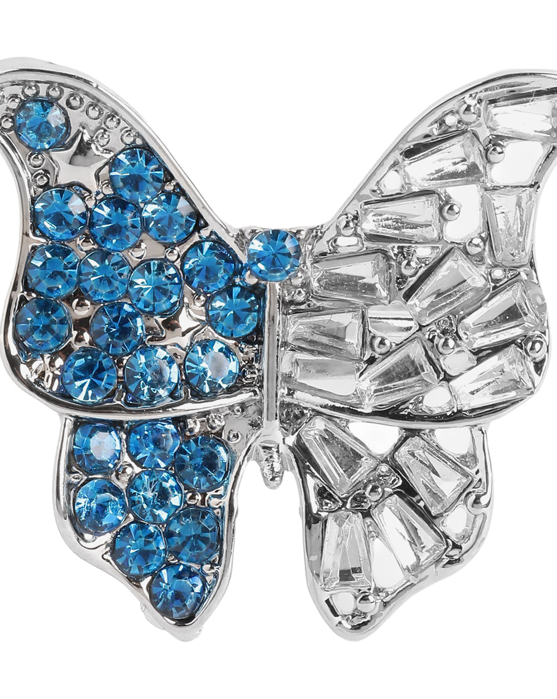 Silver-Plated Fancy Blue &amp; White CZ Butterfly Adjustable Ring