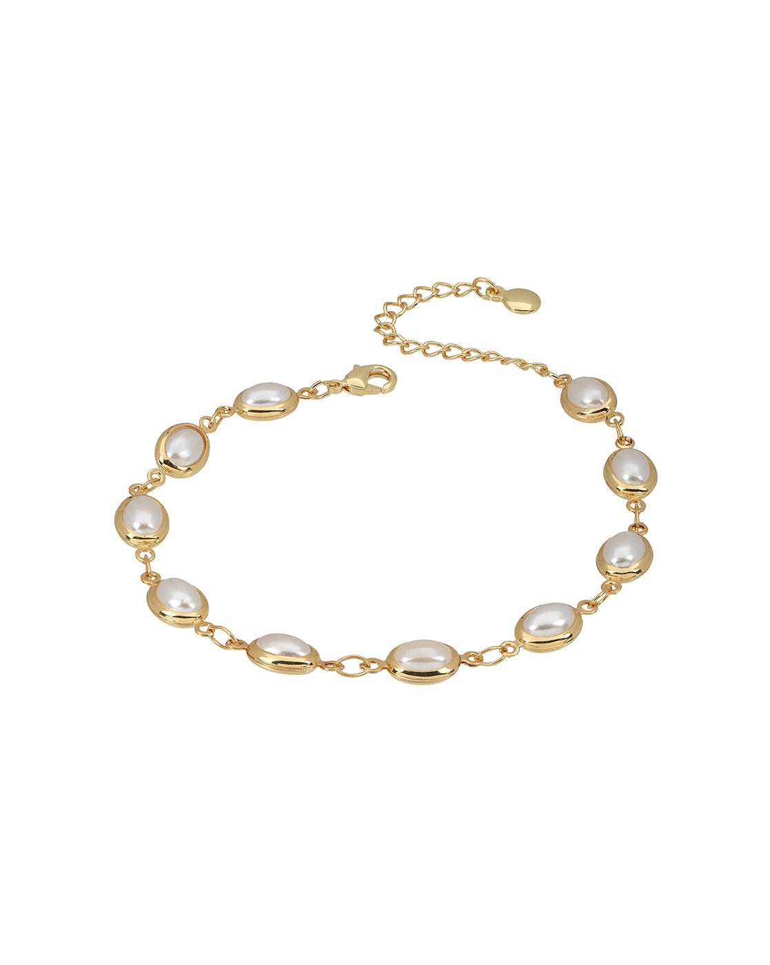 Gold Plated Elegant Oval Pearl Studded Bracelet
