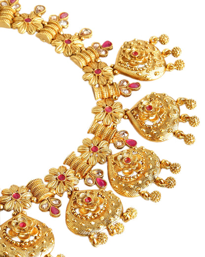 Gold-Plated Festive Floral Necklace Jewellery Set