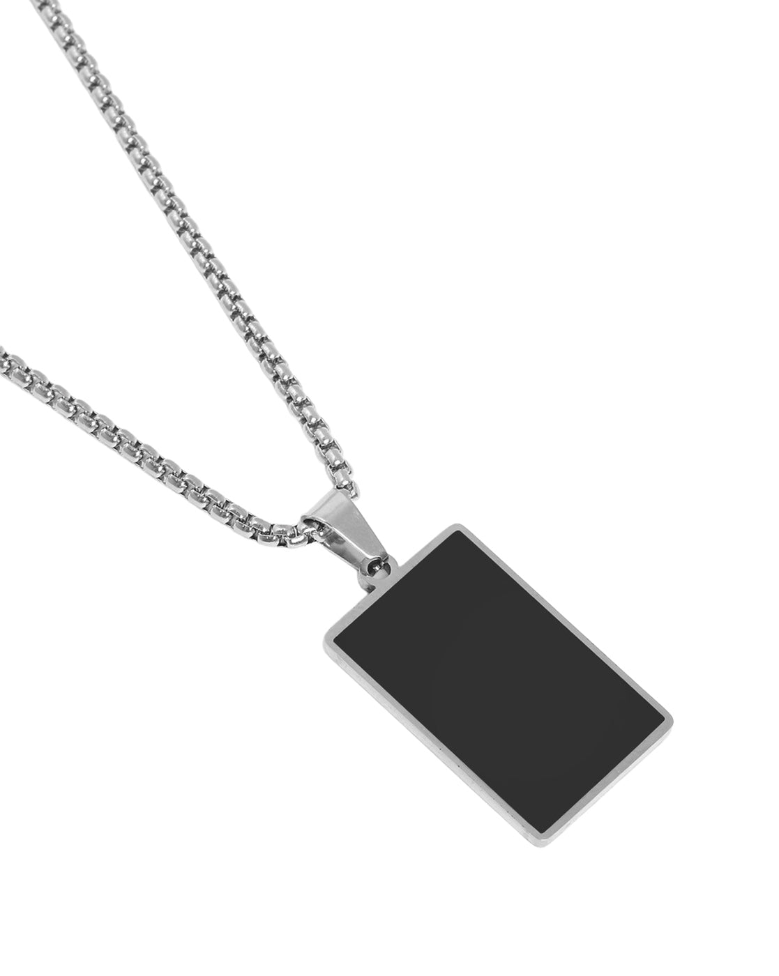 Men Stainless Steel Square Enamel Pendant and Chain