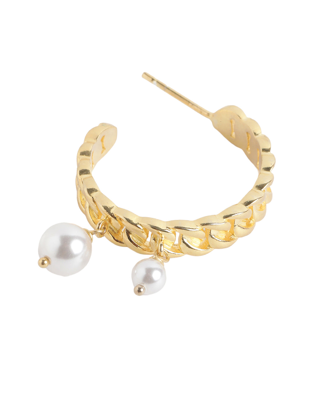 18kt Gold Plated Elegant Pearl Textured Half Hoop Earring