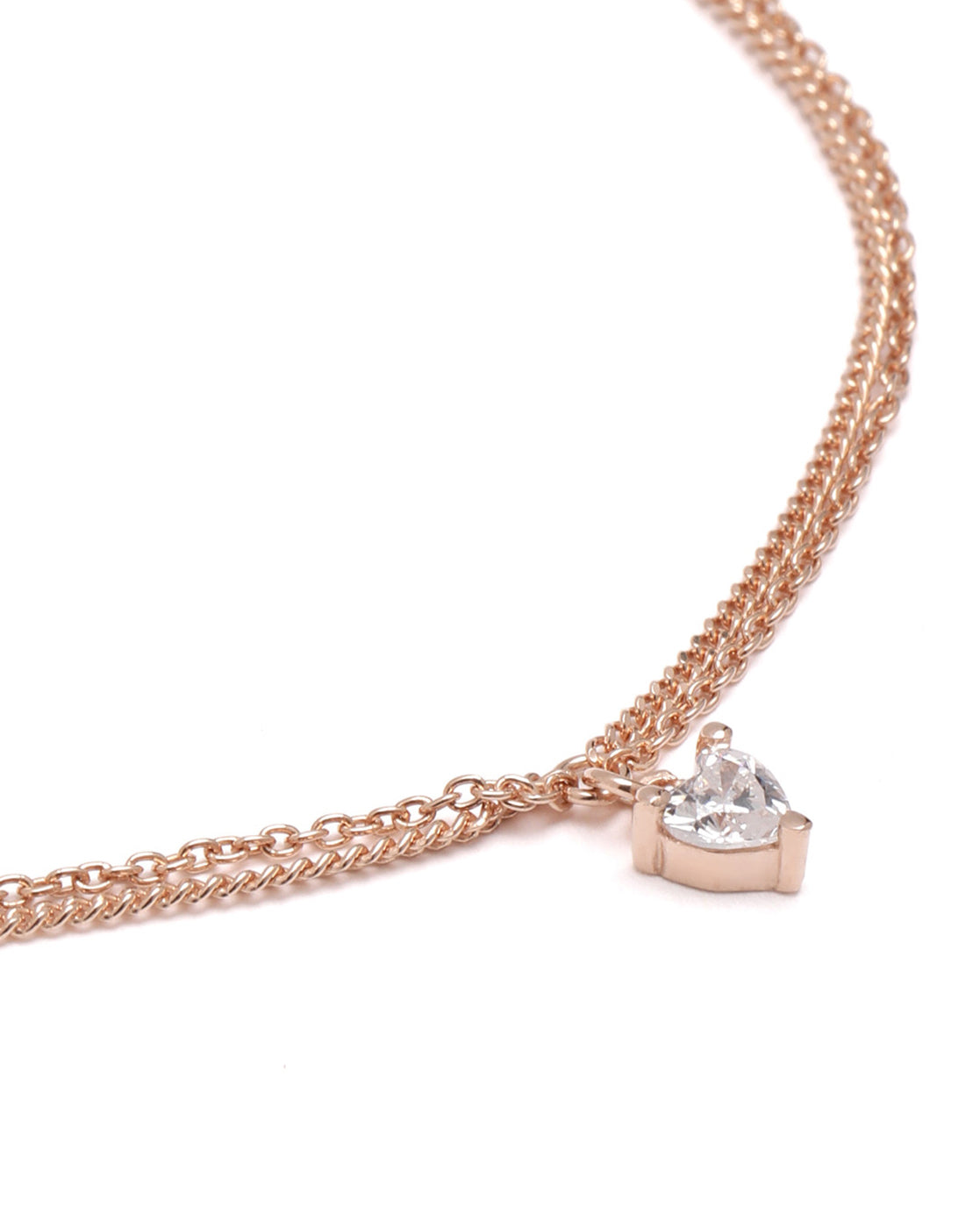 925 Sterling Silver 18kt Rose Gold Plated Double Layered CZ Heart Charm Bracelet
