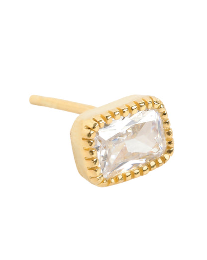 18kt Gold Plated Elegant Baguette Solitaire Stud Earring