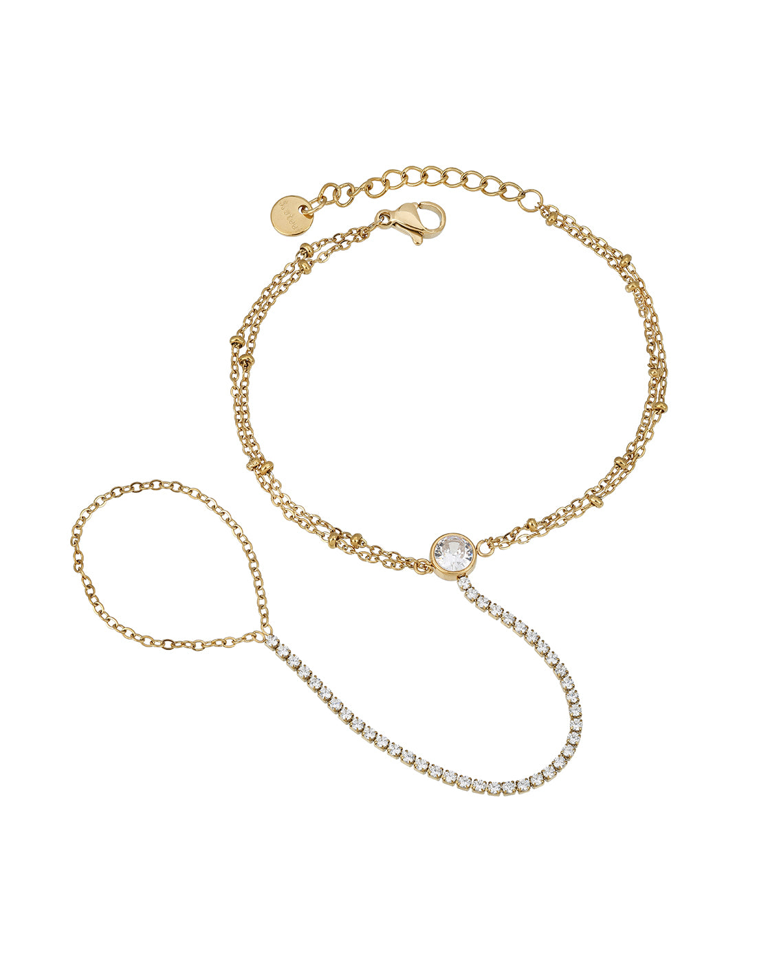 Premium Gold Plated Dainty CZ Studded with Solitaire Hand Chain Bracelet