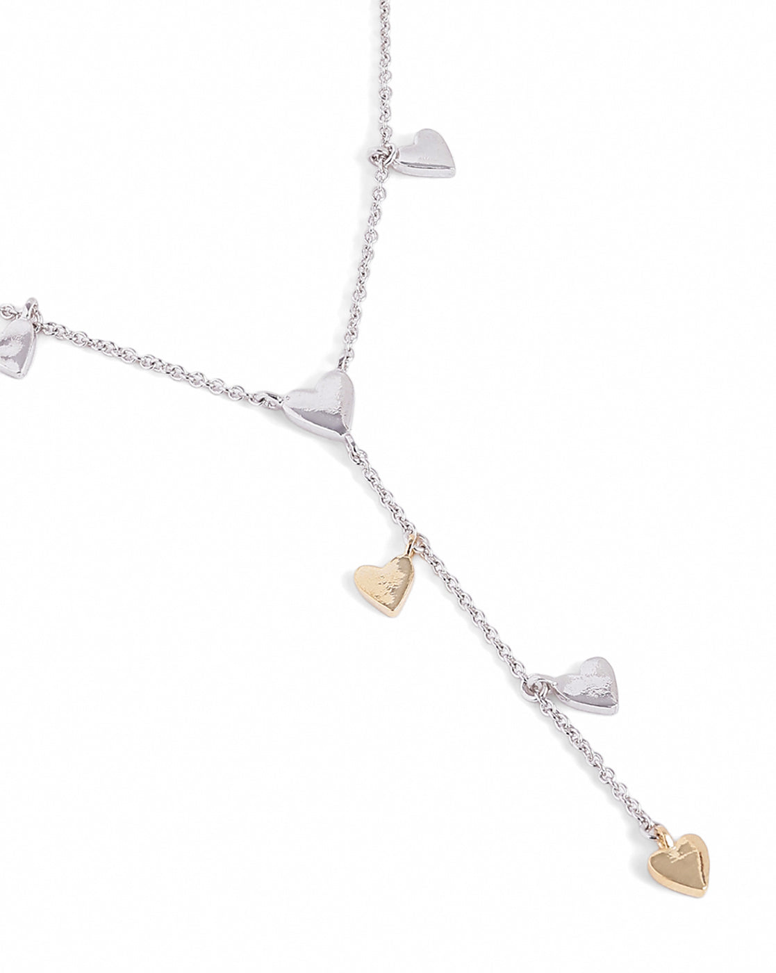 Rhodium &amp; 18kt Gold Plated Dangling Heart Charm Y-Necklace Lariat