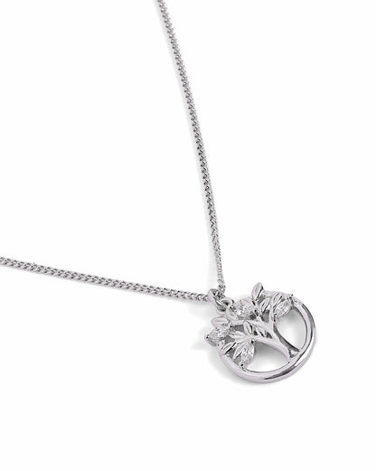 Rhodium Plated CZ Tree of Life Pendant and Chain Necklace