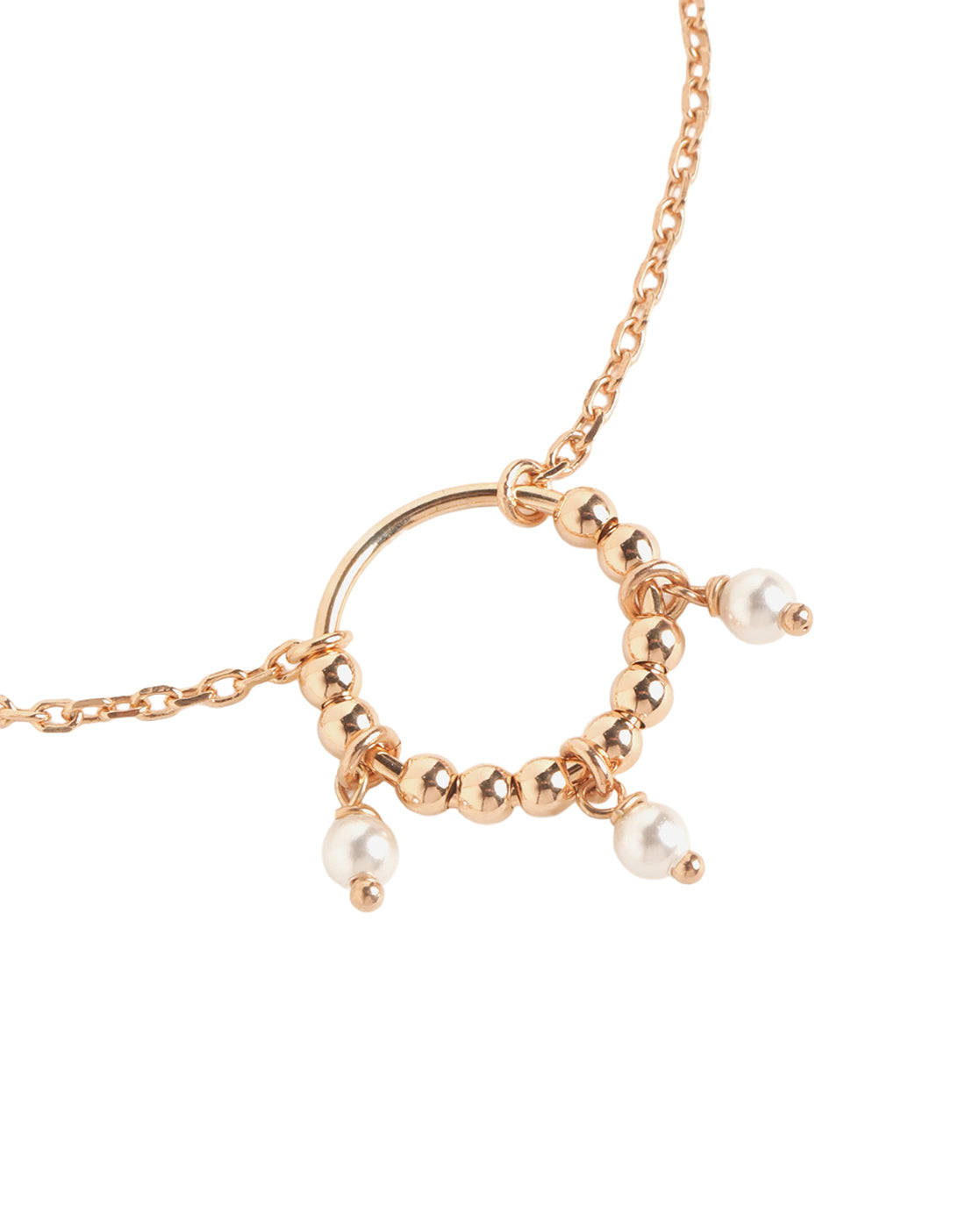 18kt Rose Gold Plated Contemporary Pearl &amp; Bead Accent Adjustable Bracelet