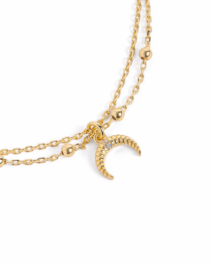 18kt Gold Plated CZ Moon Charm Layered Anklet
