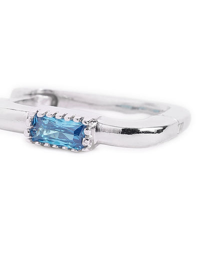Rhodium Plated Topaz Studded Mini Square Hoop Earring
