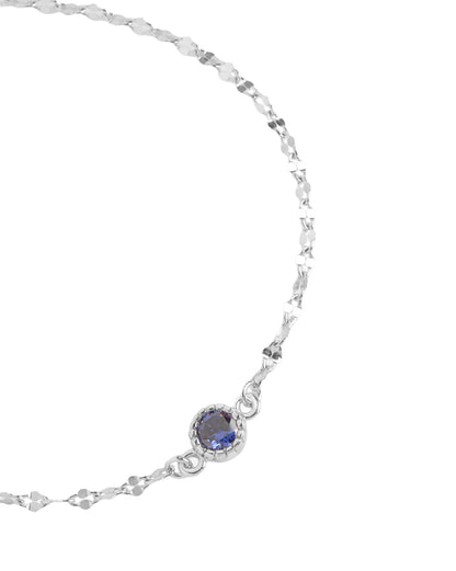 Rhodium-Plated Timeless Sapphire-Blue CZ Adjustable Charm Bracelet