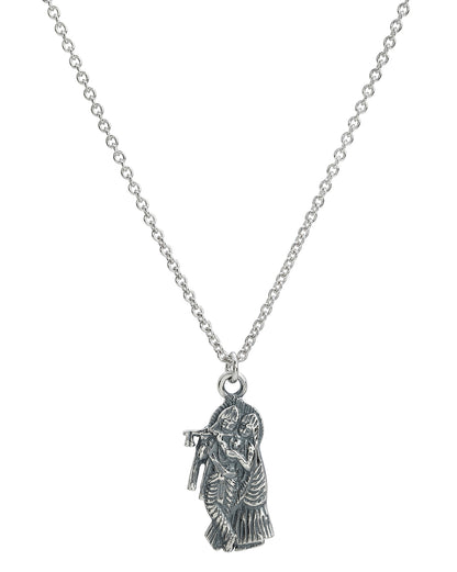 Rhodium Plated Radha and Krishna Oxidised Pendant and Chain for Unisex