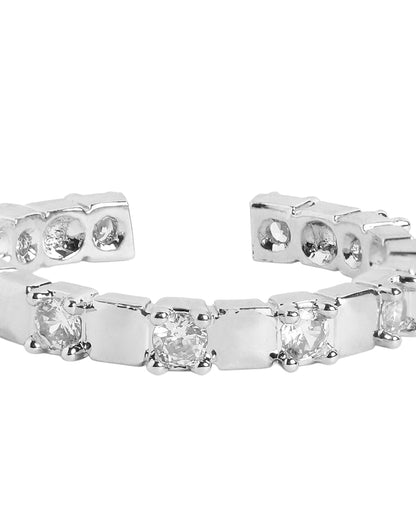 Silver Plated Sleek Cubic Zirconia Accent Band Adjustable Ring