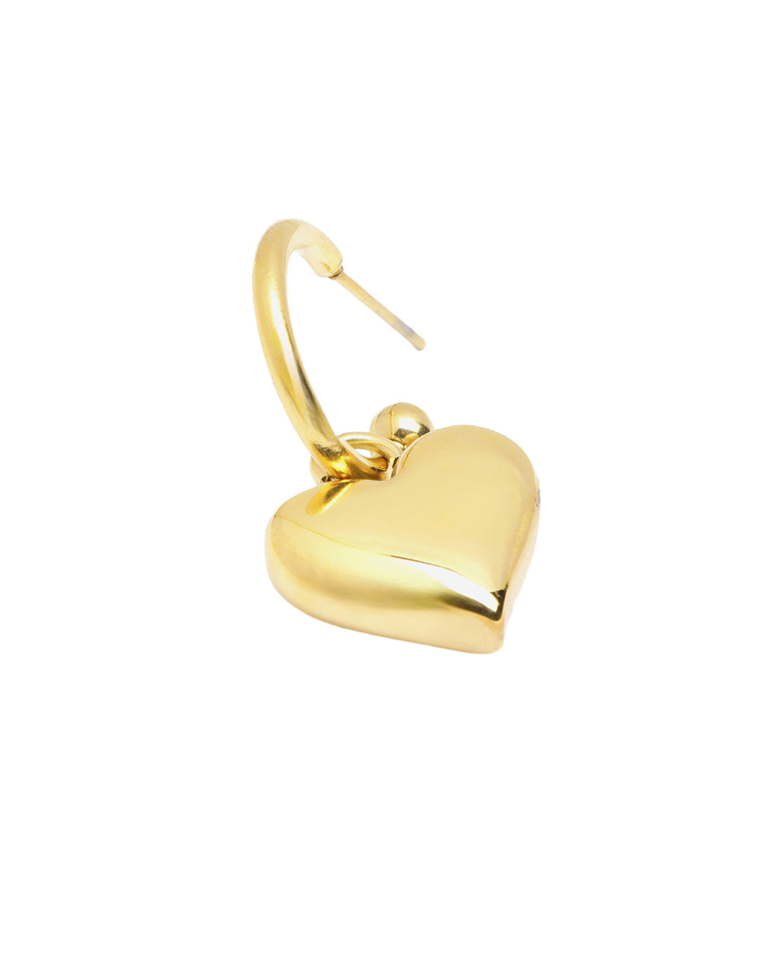 18kt Gold Plated Dangling Puff Heart Half Hoop Earring