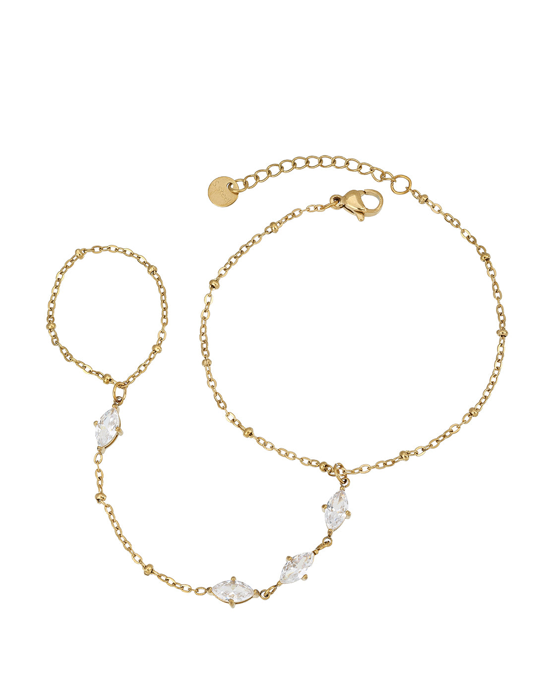 Contemporary Gold Plated Solitaire Hand Chain Bracelet