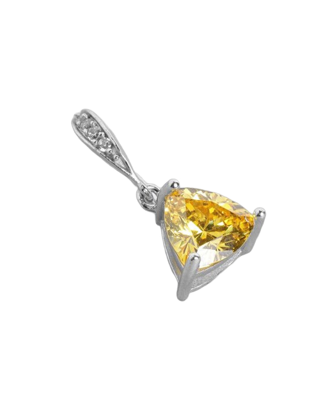 Rhodium Plated Citrine Yellow Solitaire Triangular Drop Earring