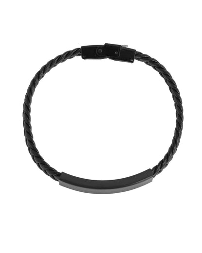 Men Black Toned Faux Leather Bracelet