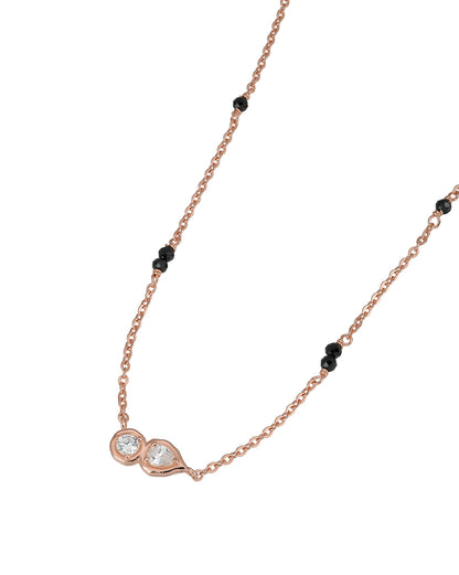 925 Sterling Silver 18kt Rose Gold Plated Natural Black bead and Solitaire Toi-Moi Mangalsutra