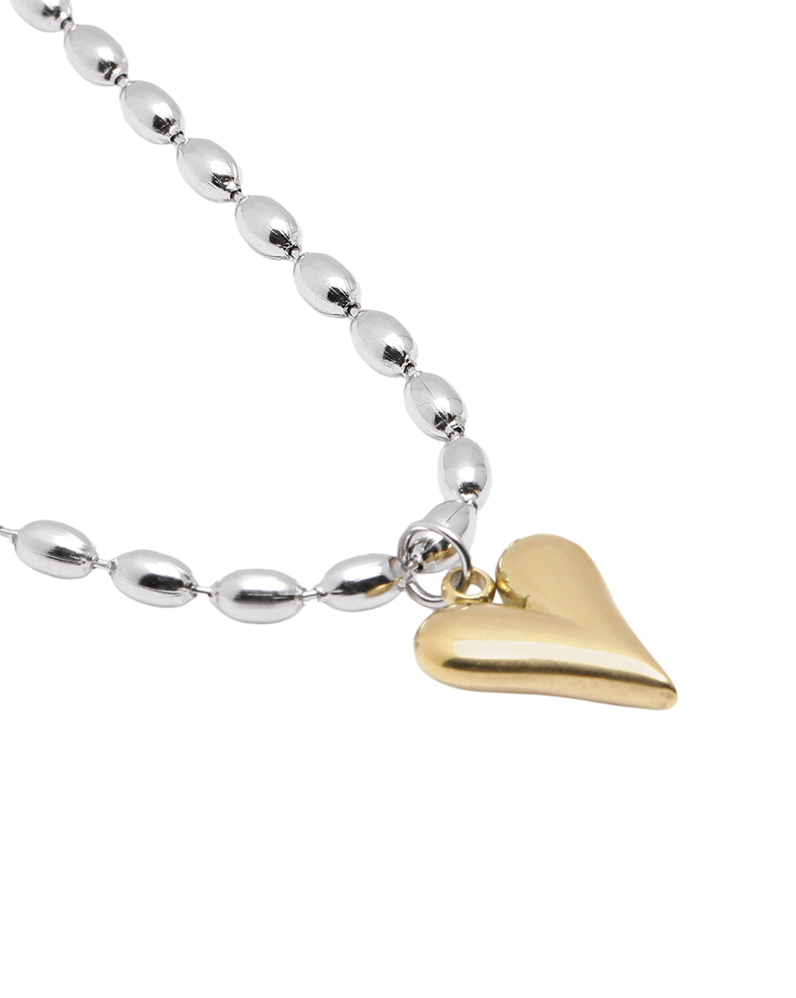 Dual Toned Plated Puff Heart Pendant with Fancy Chain