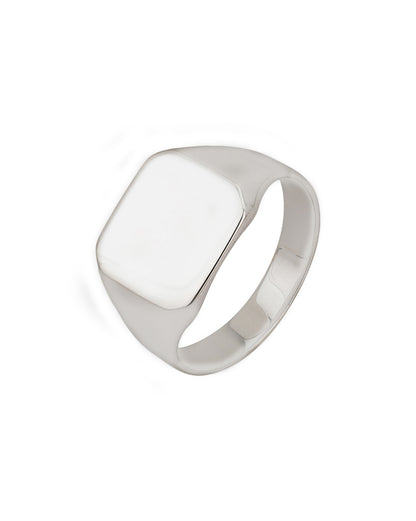 Men Rhodium Plated Square Signet Ring with Hi-polished Top