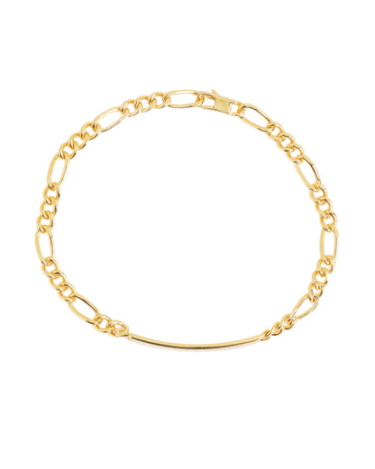 Men 18kt Gold Plated Bar Figaro ID Chain Bracelet