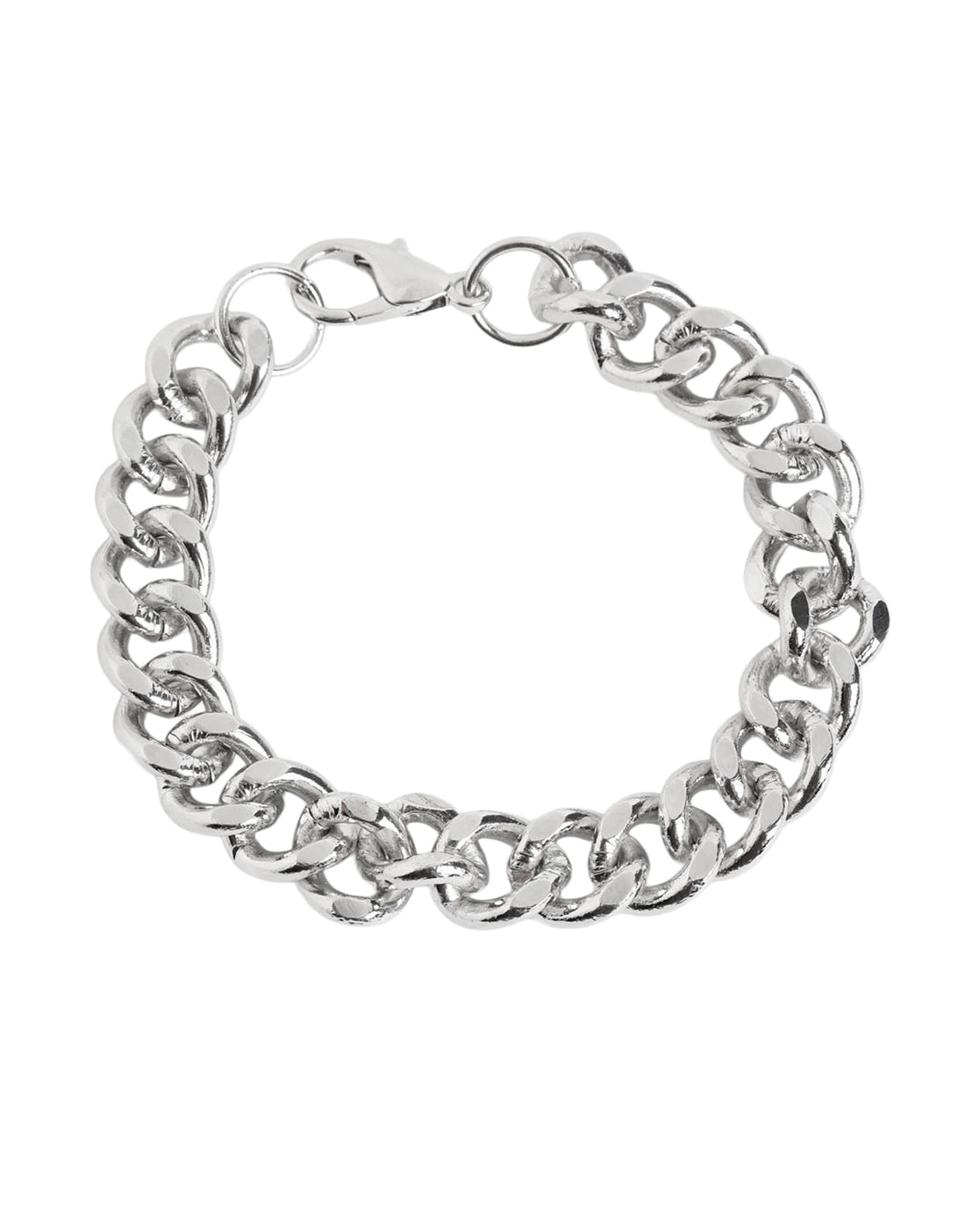 Men Silver Plated Link Curb Bracelet