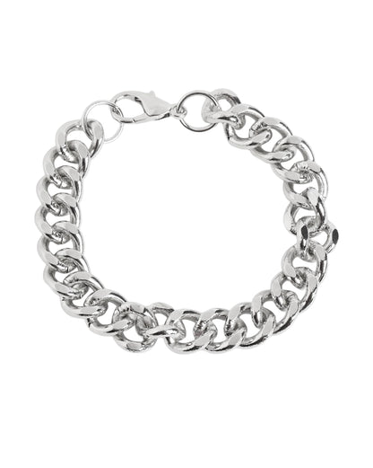 Men Silver Plated Link Curb Bracelet