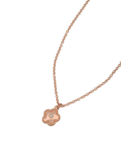 18kt Rose Gold Plated CZ Floral Pendant and Chain